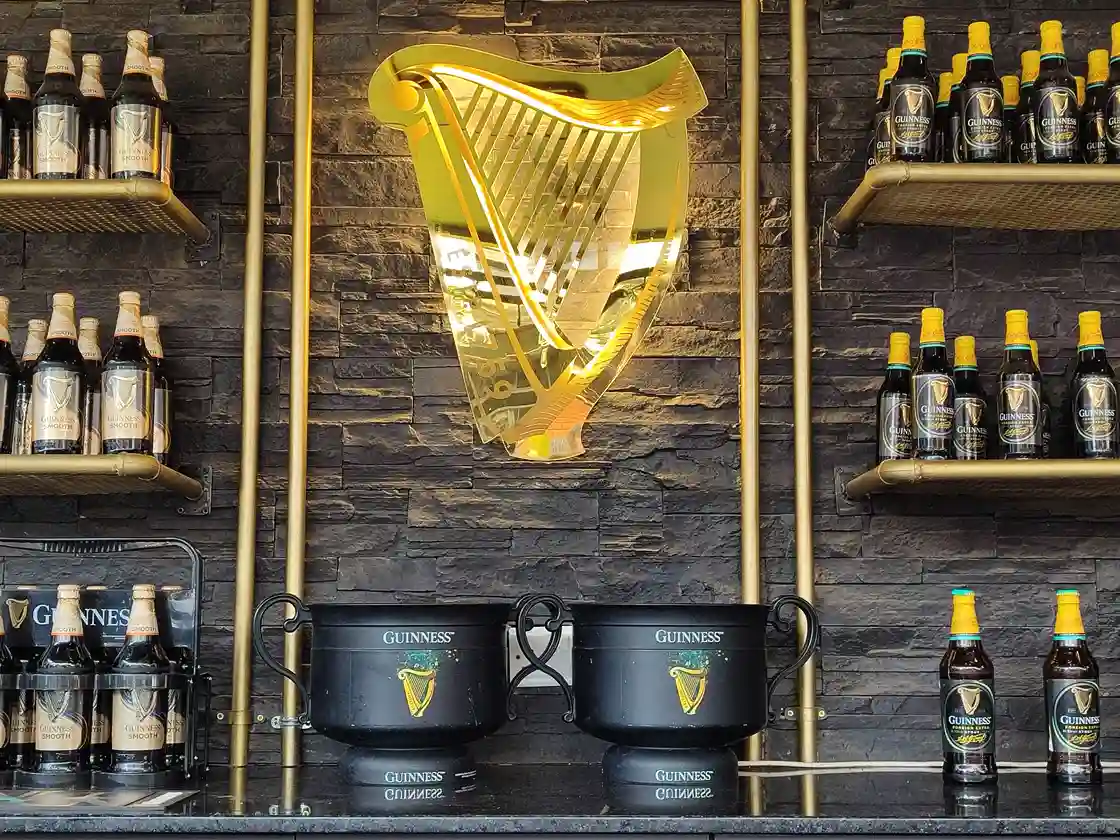The Guinness Brighthouse with Guinness beers arranged on the shelf