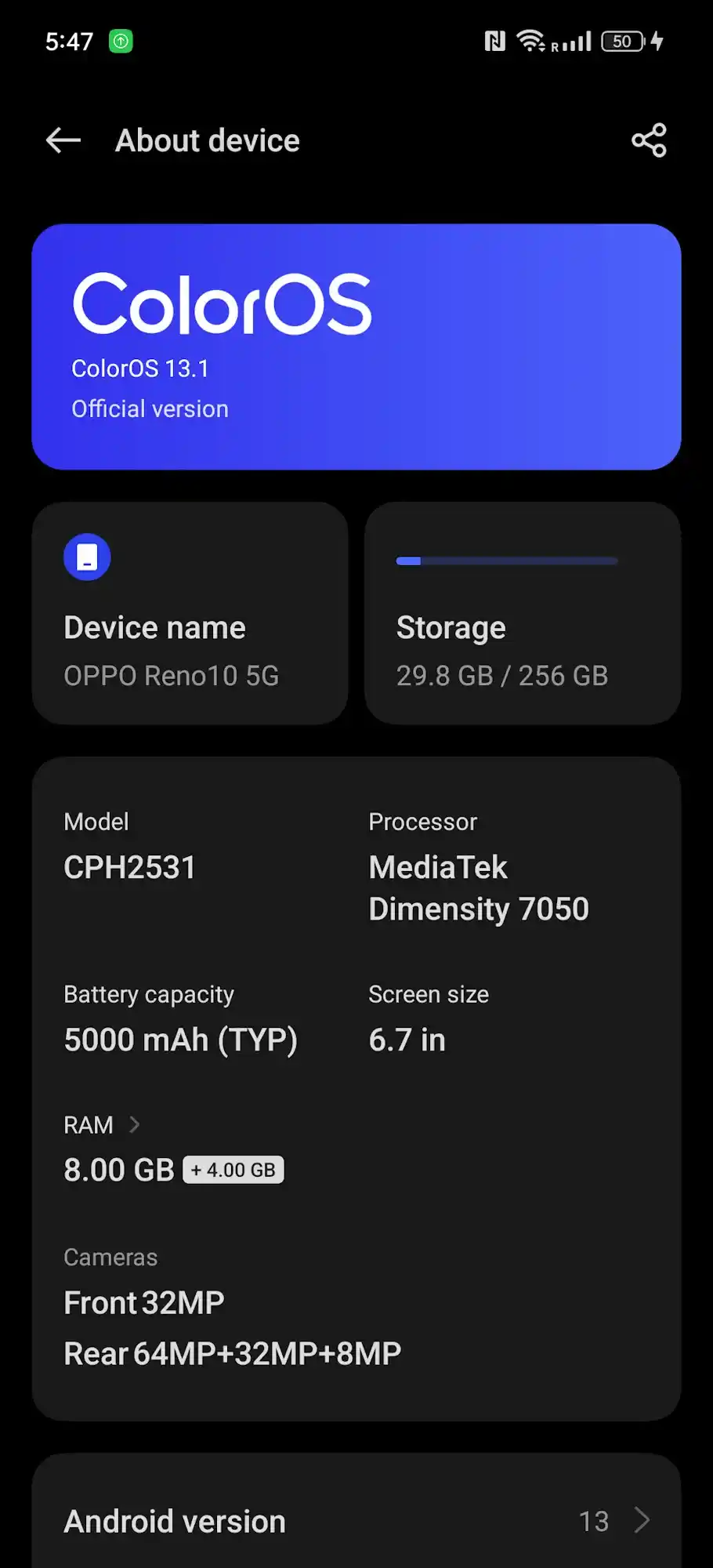 Oppo Reno 10 5G Battery and Performance