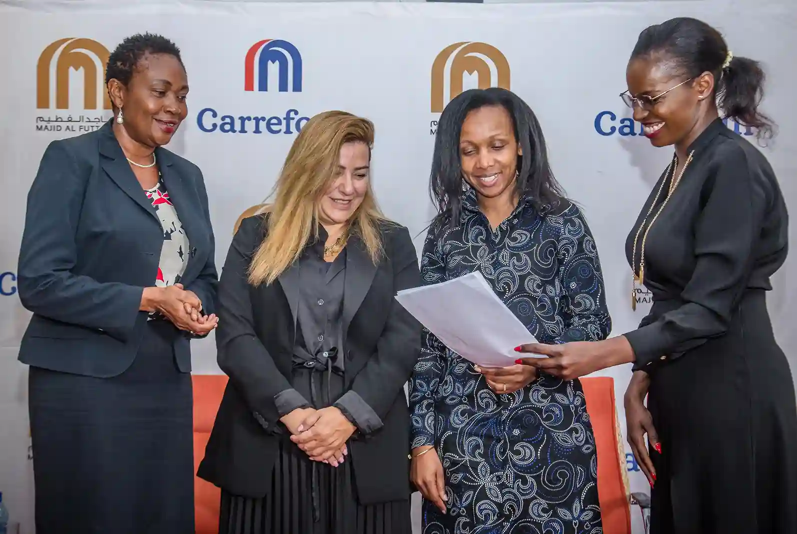 From Left; Rita Kavashe, Managing Director Isuzu East Africa, Desiree Sayde – SVP Legal and Compliance MAF Retail LCC, Eva Ngigi- Sarwari – Ag.General Manager, Visa East Africa and Queenta Ndanu, Country Marketing and comms Manager Carrefour, during the launch of Majid AL Futtaim Retail Women in Retail Council Kenya event