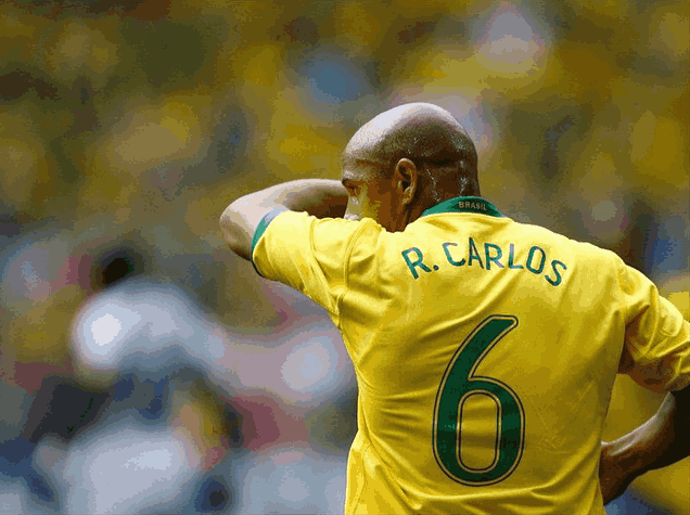 Brazilian defender Roberto Carlos poses
