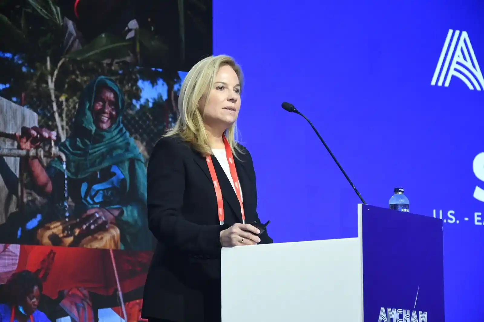 Luisa Ortega, President of the Africa Operating Unit for The Coca‑Cola Company giving her Keynote speech at the AmCham business Summit, 2024.