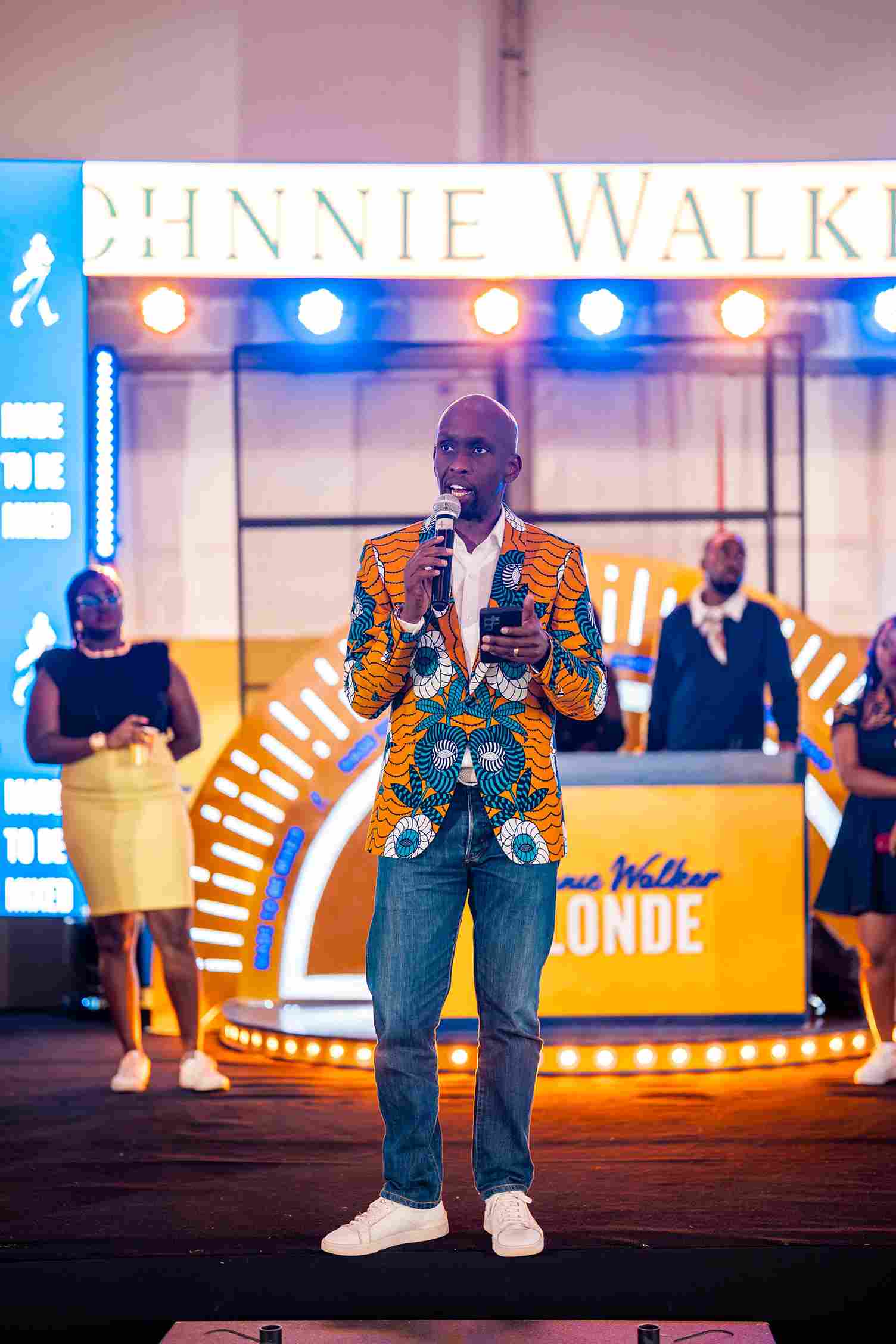 EABL General Manager Alvin Mbugua speaks at Johnnie Walker Blonde launch.