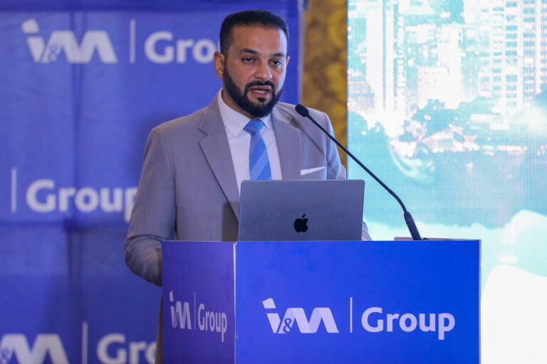 Gul Khan, CEO of I&M Bank Kenya, speaks to attendees during the I&M Bank Half Year 2025 Results announcement at Kempinski Hotel, Nairobi.