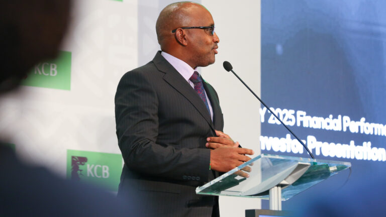 KCB Group Chief Executive Paul Russo speaking at an investor briefing in Nairobi, March 2026