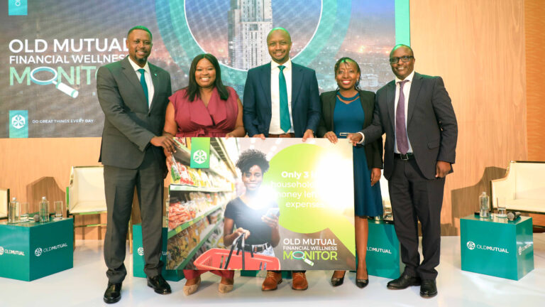 Panel discussion at the 2025 Old Mutual Kenya Financial Wellness Monitor launch featuring executives from Old Mutual, Strathmore University Business School and Faulu Microfinance Bank