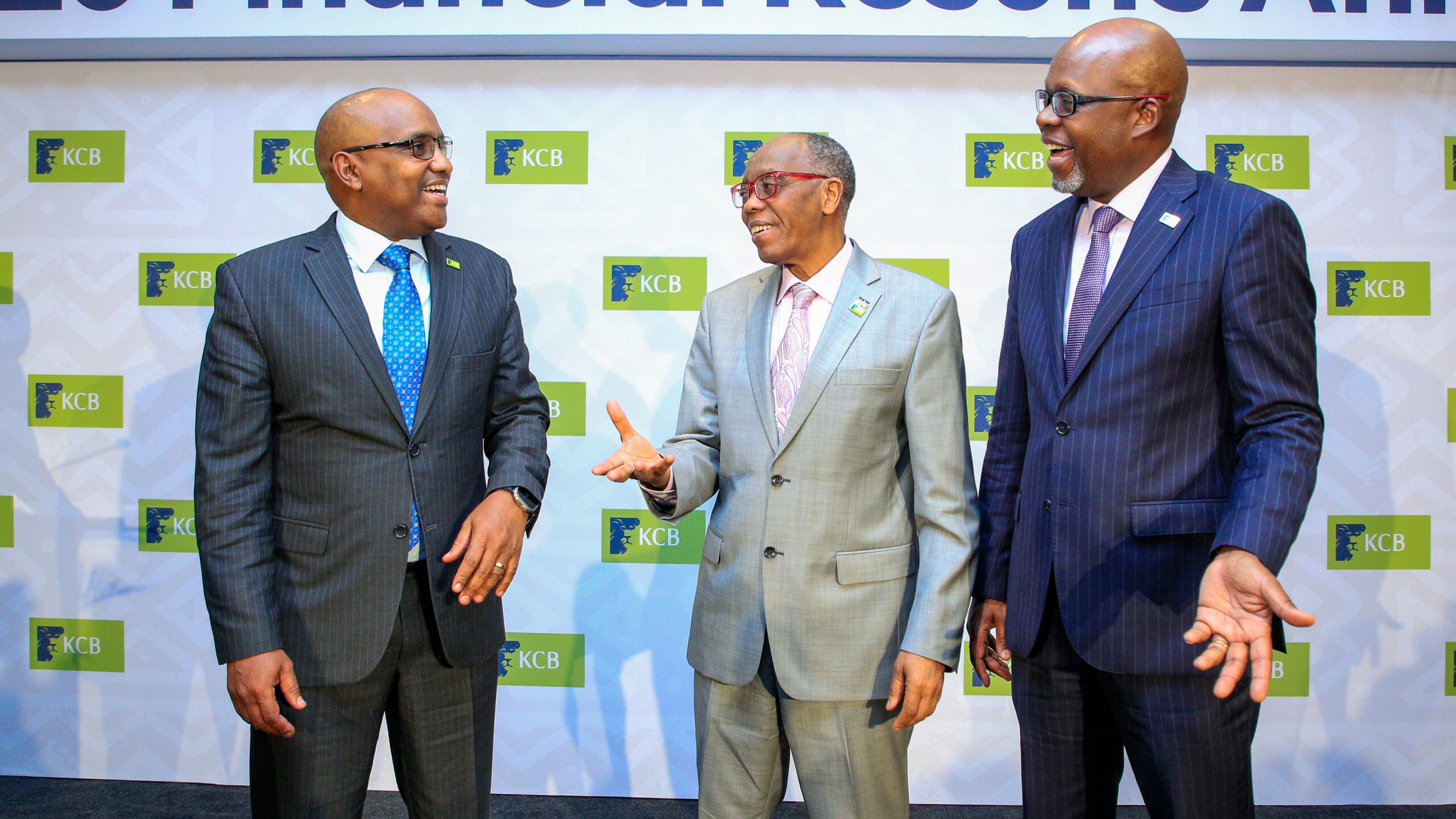 KCB Group CEO Paul Russo, Chairman Joseph Kinyua and Finance Director Lawrence Kimathi at H1 2026 results