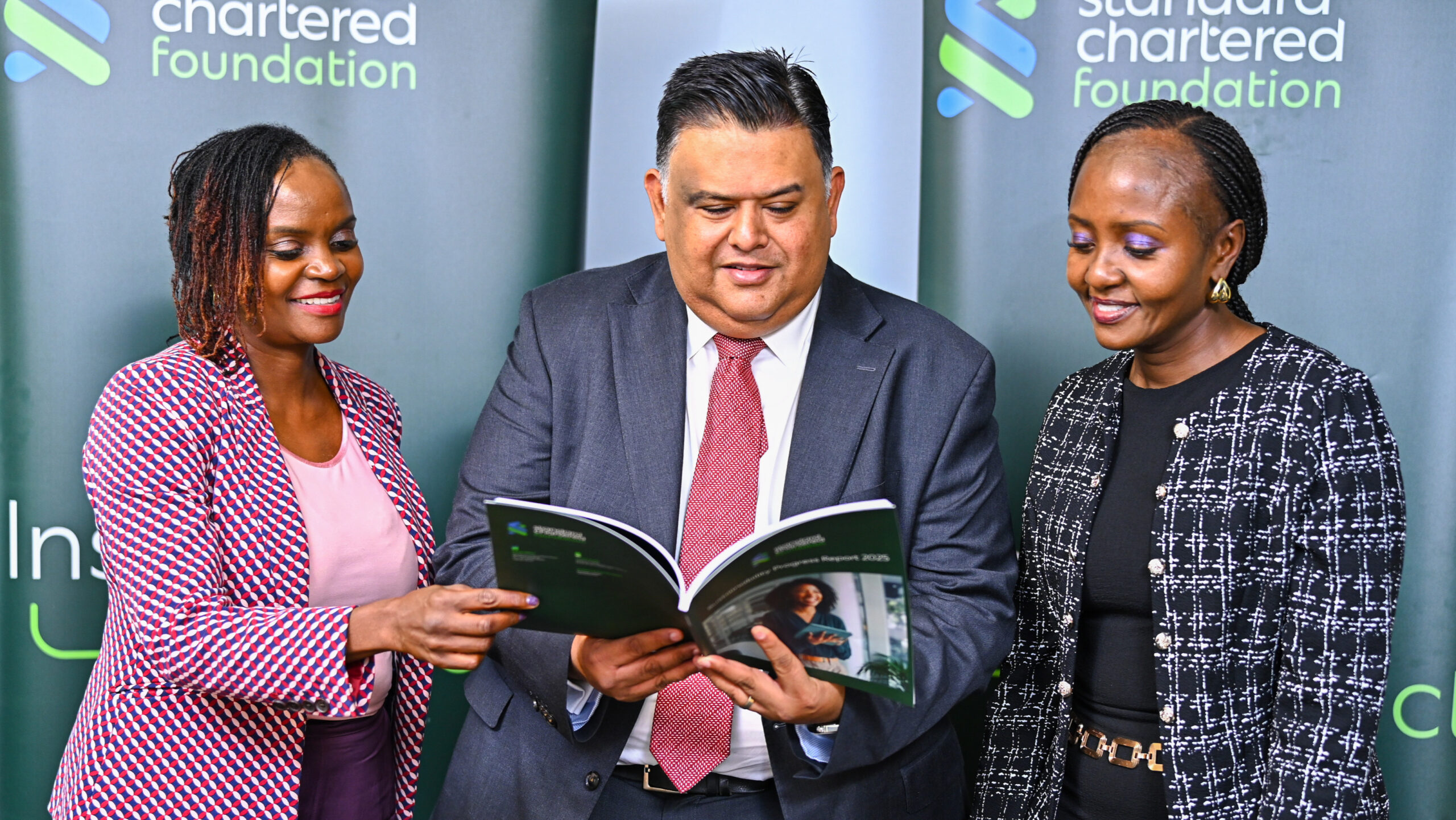 Regina Mukiri, Birju Sanghrajka, and Joyce Kibe at Standard Chartered Kenya Sustainability Progress Report 2025 launch