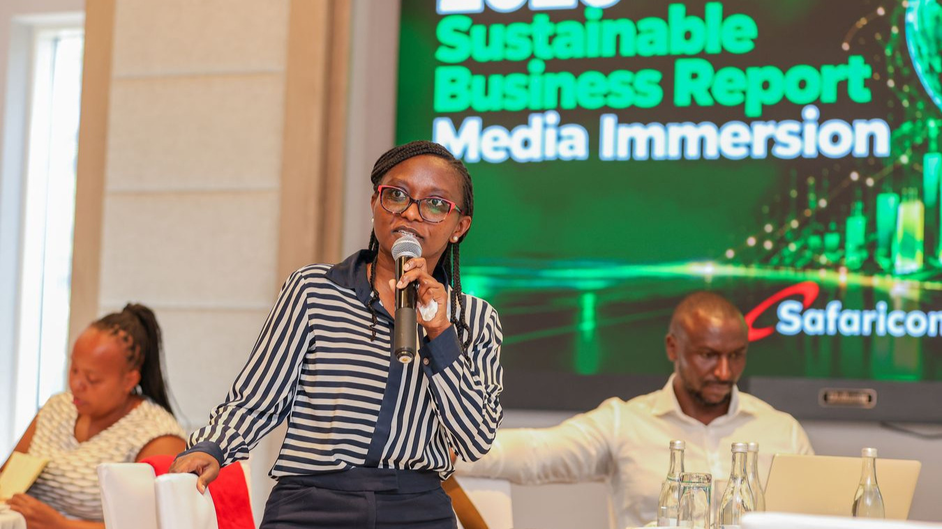 Agnes Kariuki of Safaricom’s Sustainability Office speaking at the 2026 Sustainable Business Report Media Immersion