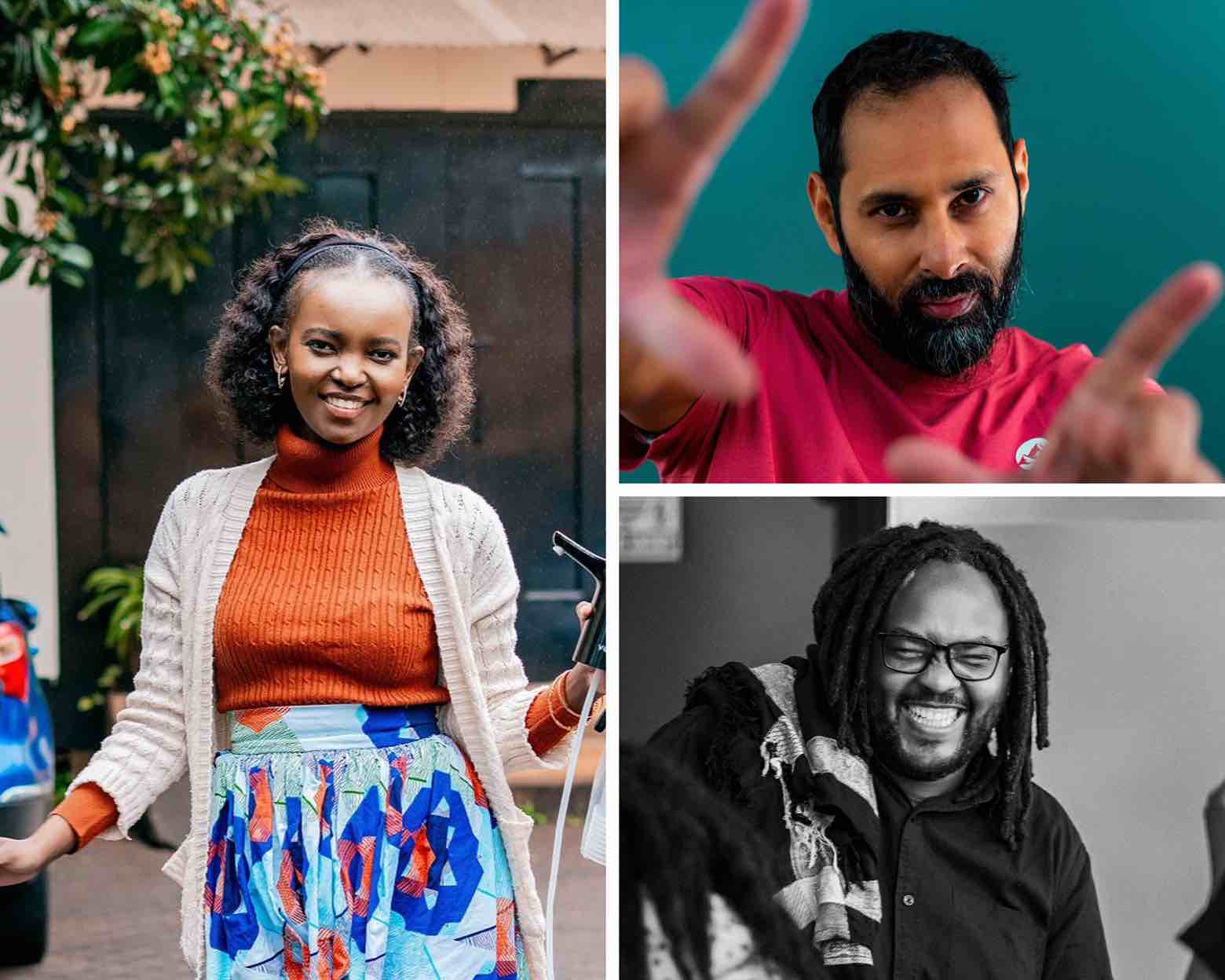 Collage of three portraits of the Crescent on the Road filmmakers: producer Shirleen Wangari on the left, co-director Mohamed Zainudin top right and co-director Victor Gatonye bottom right
