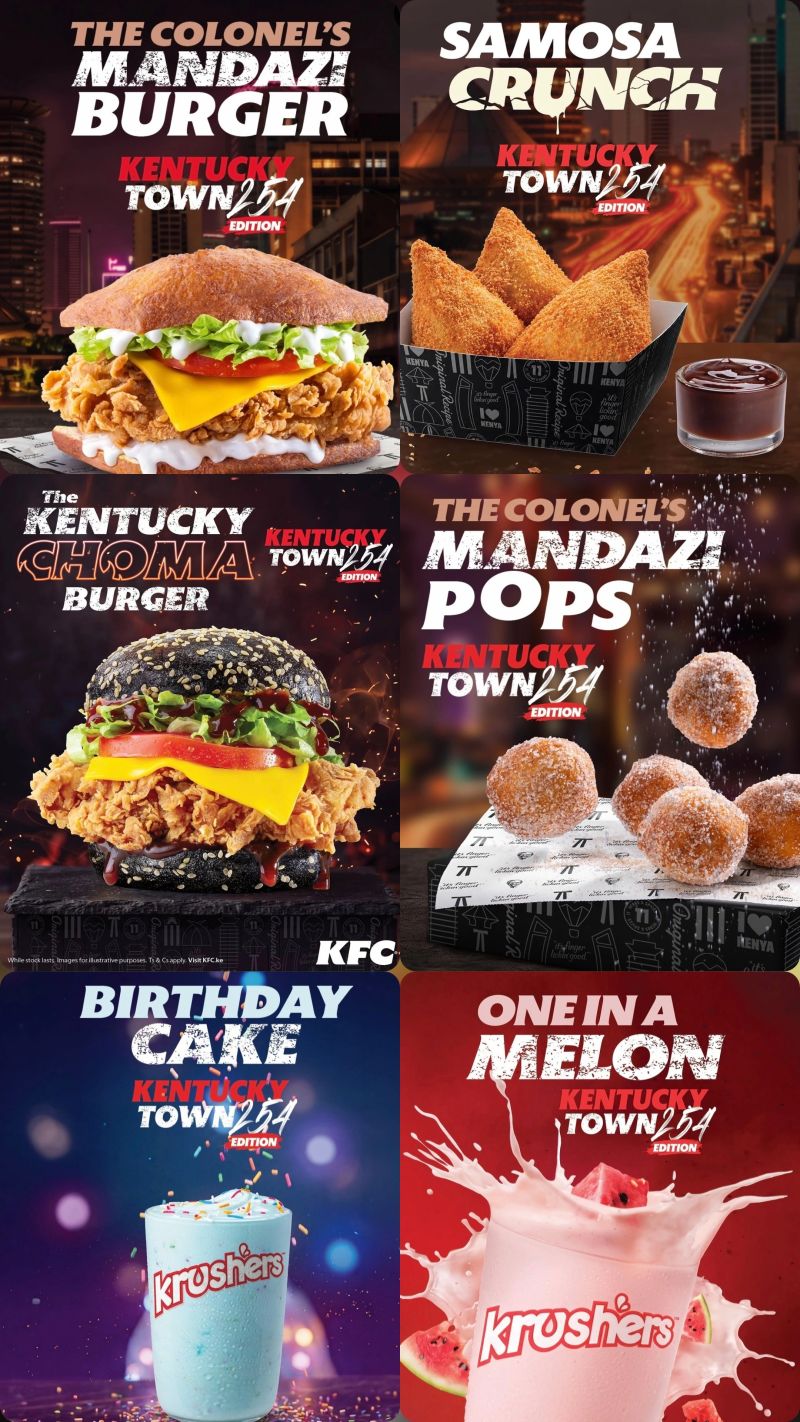 KFC Kentucky Town 254 menu items launched in Kenya, including the Mandazi Burger and Samosa Crunch