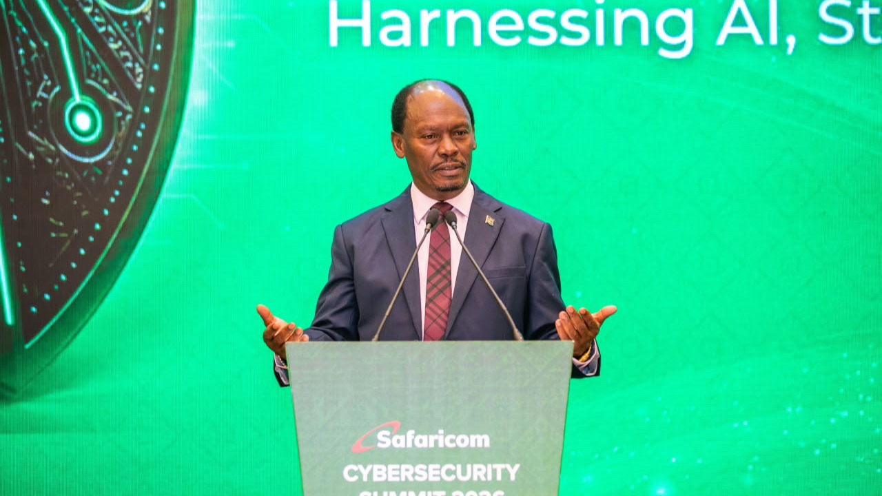 Cabinet Secretary William Kabogo speaks on AI and child online safety at the Safaricom Cybersecurity Summit in Nairobi