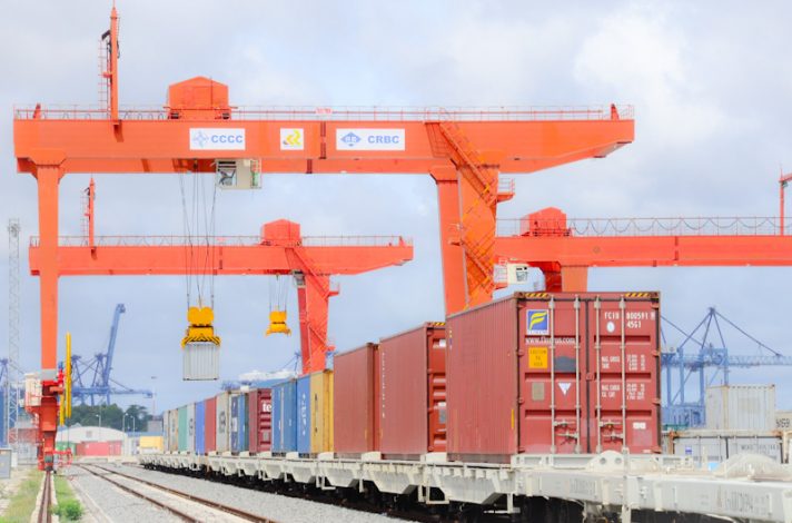 Loading of cargo from the port of Mombasa to the Standard Gauge Railway.