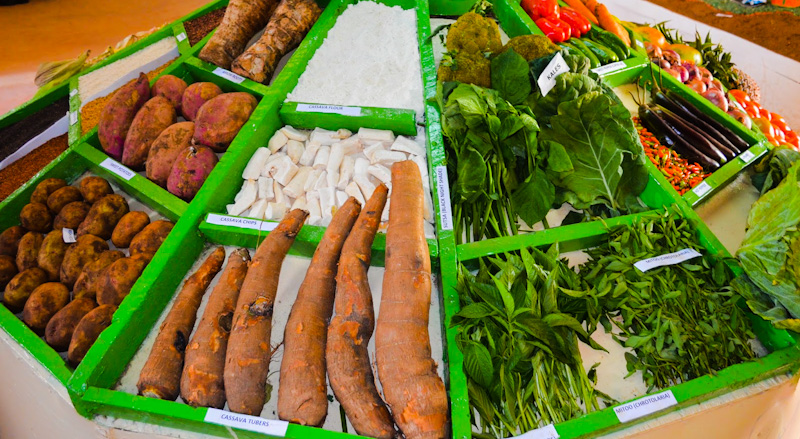 Cassava tubers at a market stall