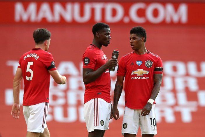 Manchester United players Maguire, Pogba and Rashford 