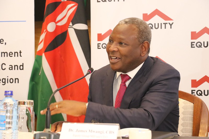 Equity Group Managing Director and CEO Dr. James Mwangi responds to a question during the launch of the Kenya- DRC Trade Mission 2021.