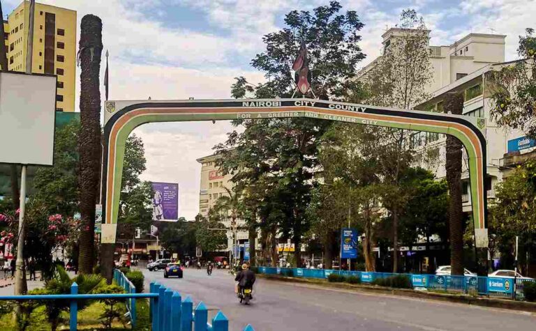 Kenyatta Avenue along the Nairobi Central Business District, the capital city of Kenya.
