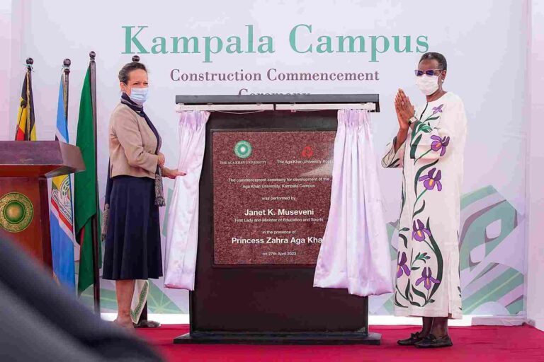The First Lady of Uganda, Her Excellency Janet Museveni, and Princess Zahra Aga Khan during the official launch of the Aga Khan University in Kampala.