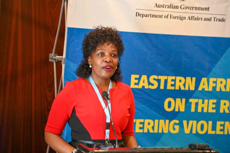 Zubeidah Kananu Koome, President of the Kenya Editors Guild when she spoke at the Workshop on Safe Reporting of Violent Extremism and Terrorism in East Africa.