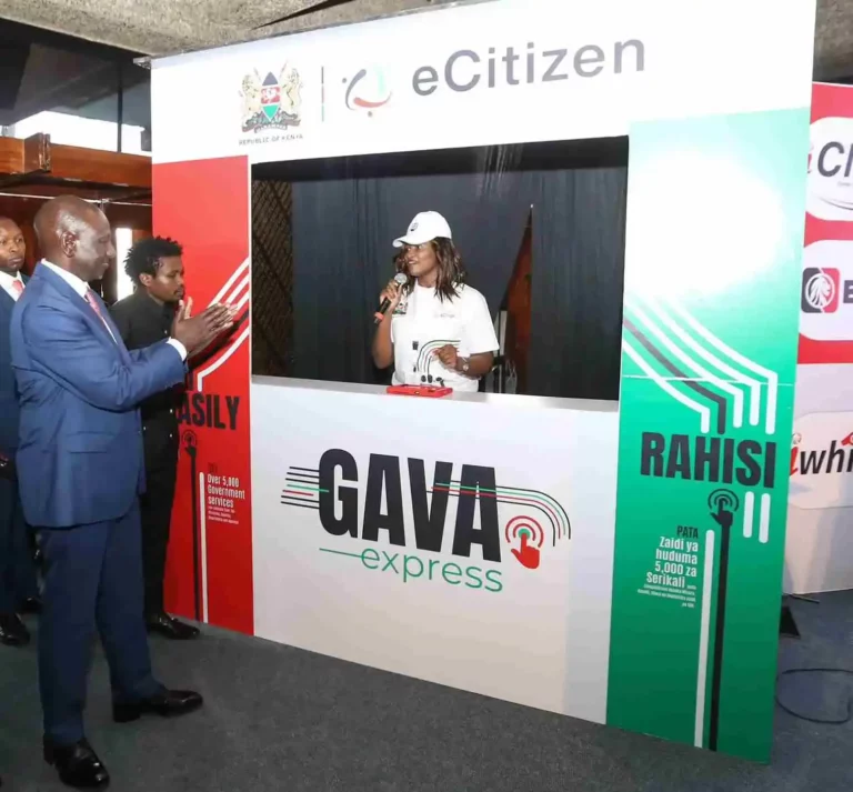 President William Ruto at the at the Gava express stand at KICC where he unveiled the digital government services on June 30, 2023