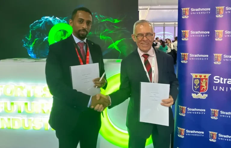 FFI Africa President, Bruh Ayele Terfie and Strathmore University Deputy Vice-Chancellor for Research and Innovation, Prof. Izael Da Silva during the MoU signing.