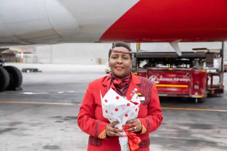 Kenya Airways Flight Purser Alice Waweru was celebrated by the airline for her 38 yeas of service.