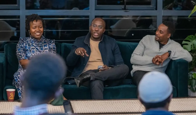 Zaina Otieno, an investment associate principal at CrossBoundary Energy, alongside Eric Muli, the founder and CEO of the Kenyan tech credit start-up Lipa Later, and Eugene Gikonyo, an investment associate at the Global Innovation Fund during the Due Diligence Event by Founders Factory Africa.