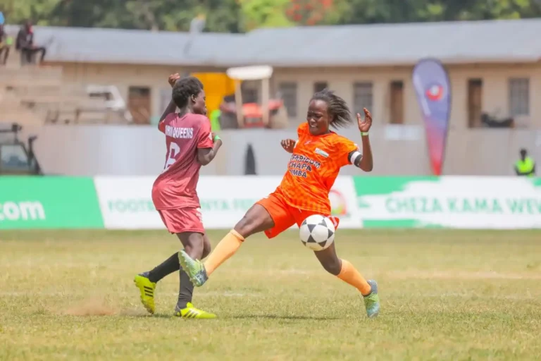 Lugari Progressive playing against Maroon Queens in the Safaricom Chapa Dimba Western Region finalsmin Bukhungu Stadium Kakamega