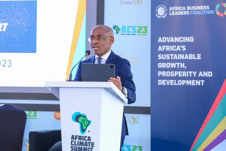 Safaricom Peter Ndegwa at the Africa Business Leaders Coalition (ABLC) Plenary Event, which was part of the Africa Climate Summit 2023.