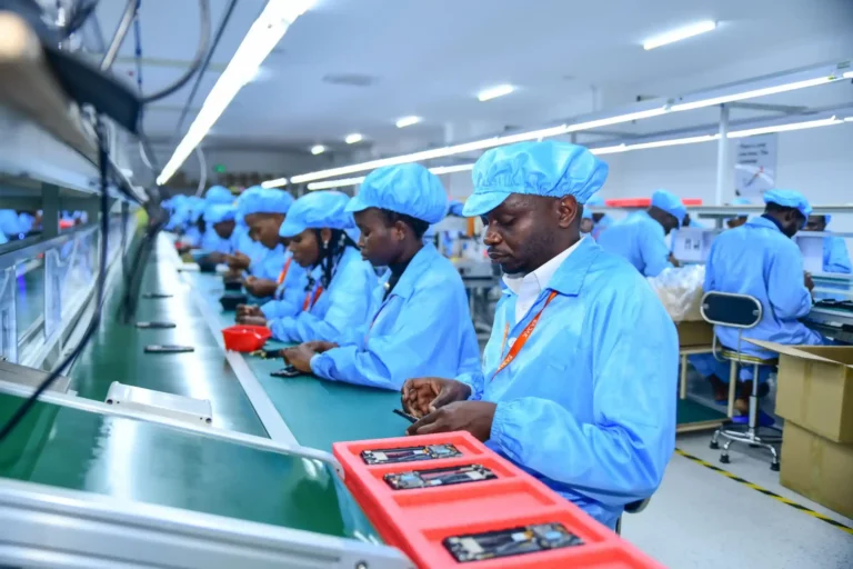 Workers at the East Africa Device Assembly Kenya and the locally assembled devices in Mavoko, Machakos County.