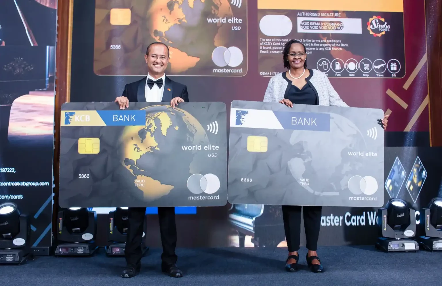 Mrs Annastacia Kimtai – MD, KCB Kenya with Shehryar Ali Senior Vice President, Country Manager – East Africa MasterCard during the official Launch of the world Elite Card in Nairobi.