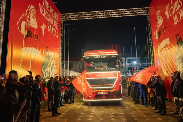 Alfred Olajide, Coca-Cola’s vice president of the Coca-Cola East-Central Africa franchise, flags off the Coca-Cola Christmas Caravan at the KICC on Friday Night.