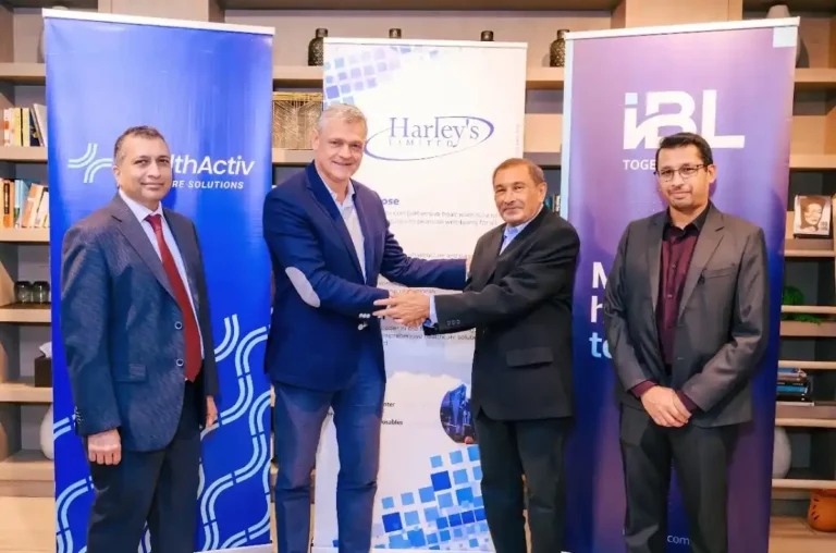 Harley's MD Rupen Haria, IBL Group CEO Arnaud Lagesse, Harley's founder Asvin Haria, and Harley's head of operations Nishil Haria. Expanding access to medicine and healthcare supplies across Kenya, Uganda, Tanzania, and potentially beyond.