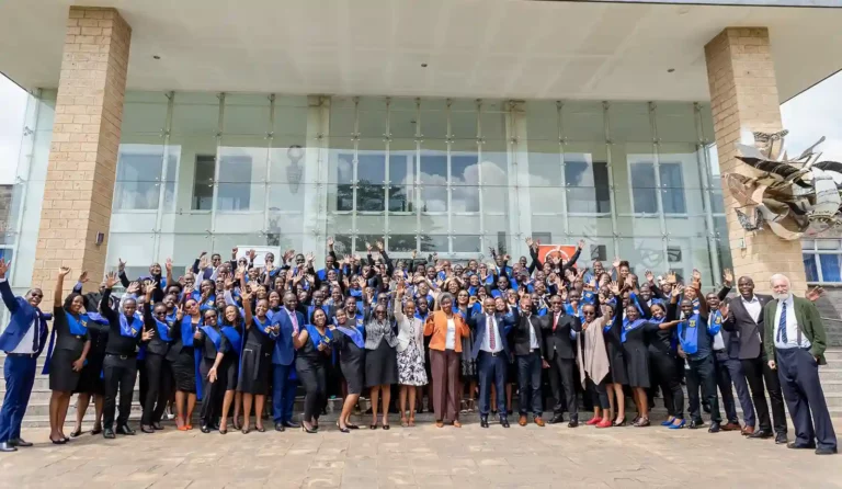 Absa Bank Kenya staff pose for a group photo at Strathmore University following their completion of the Strathmore University-Absa Financial Innovation (SUAFI) Programme, which began in April 2023