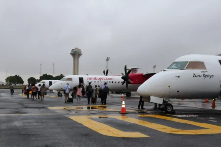 Passengers boarding Jambojet Aircraft at JKIA