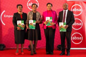 Kakamega County First Lady H.E. Prof Janet Kassili Barasa, President's Women Rights Advisor, Hon. Harriette Chiggai, Absa Business Banking Director Elizabeth Wasunna and Africa Guarantee Fund Head of Risk Joshua Obengele, Mohamed during launch of a Women's Economic Empowerment and Investment Curriculum that seeks to empower at least 30,000 women-led MSME businesses across Kakamega, Bungoma, and Vihiga counties.