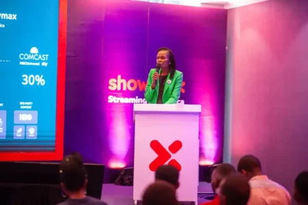 Emma Gichonge, GM East Africa speaking during the launch of Showmax 2.0 in Kenya