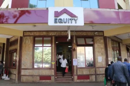Customers walking out from an Equity Bank branch, in Nairobi. Learn more about Equity Group's Africa Recovery and Resilience Plan (ARRP)  and its potential impact.