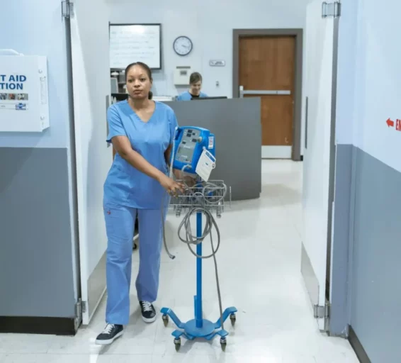 Female Nurse in Blue Scrub suit.
