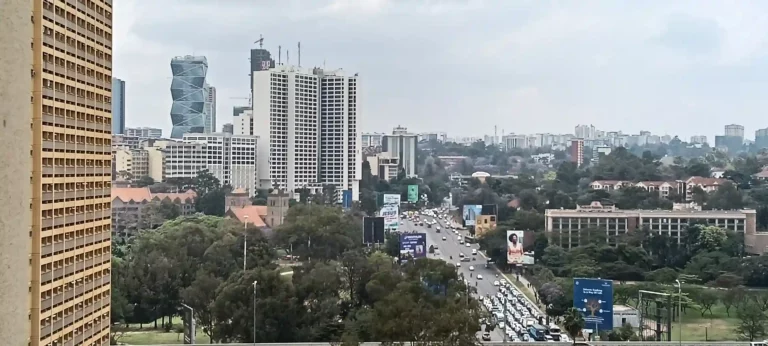 An aerial view of Nairobi Central business District. Kenya's private sector experienced a slight downturn in September, with output and new orders decreasing after a brief recovery in August.