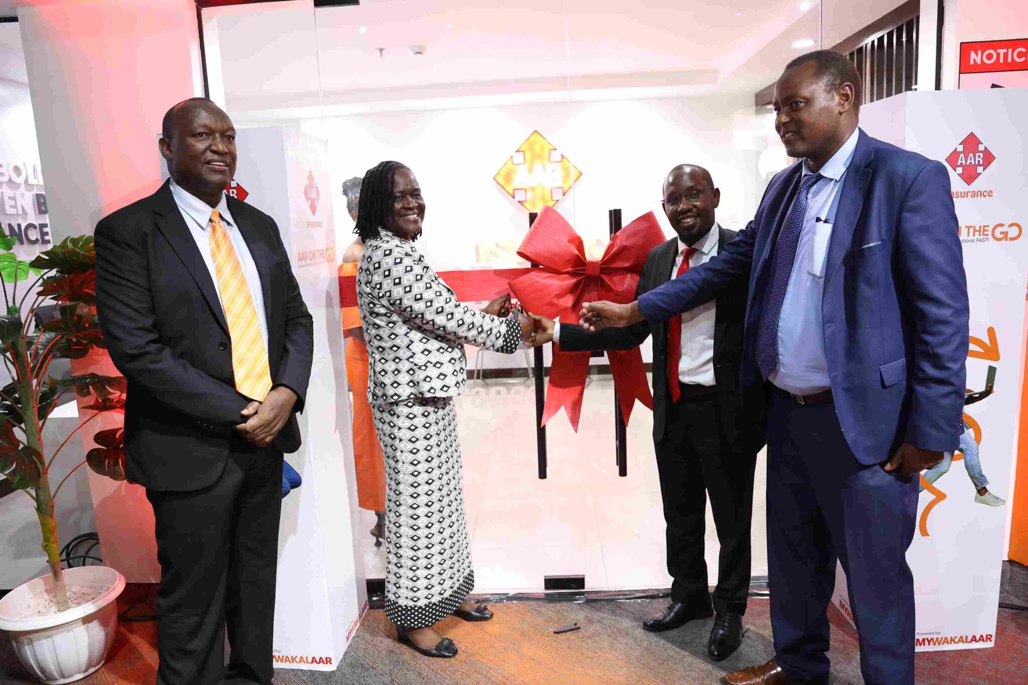 View of AAR Insurance’s new smart branch in Nairobi CBD featuring modern signage and digital service kiosks.