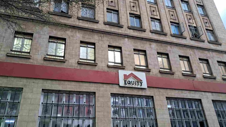 Exterior of Equity Bank building with branded signage in Nairobi