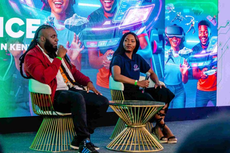 Kenya’s Gaming Industry Levels Up at Safaricom’s First-Ever Gaming Conference Gamers Brian Diang’a, alias Beast (left), and Shirley Adema (right) during a panel discussion at the Safaricom Inaugural Gaming Conference held at MJC, Safaricom Headquarters in Nairobi.