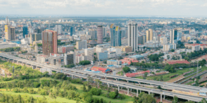 Aerial view of Nairobi CBD showing urban development and property density