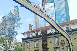 Kenya business district skyline with financial growth chart overlay