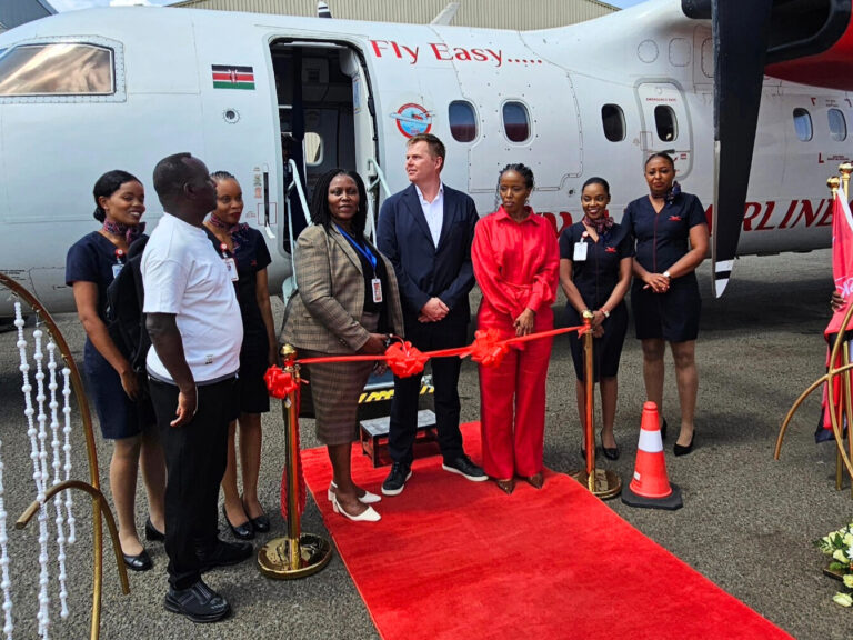 Skyward Airlines aircraft at Vipingo Ridge Airstrip during inaugural Nairobi–Vipingo flight launch