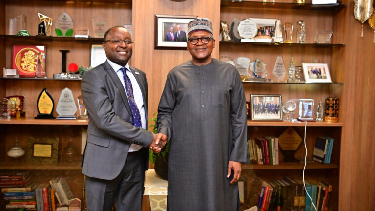 Dangote Seeks $40bn to Double Refinery and Quadruple Fertilizer Output Frank Mwiti NSE CEO and Aliko Dangote at Dangote refinery Lagos April 2026