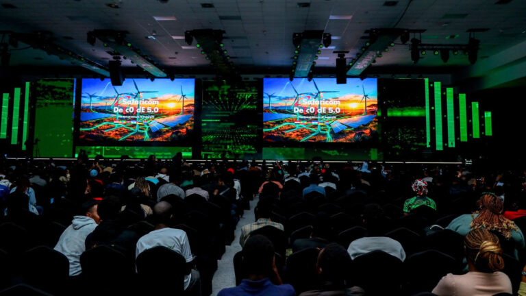 Safaricom executives on stage at Decode 4.0 announcing the Decode 5.0 Africa AI Supergrid initiative