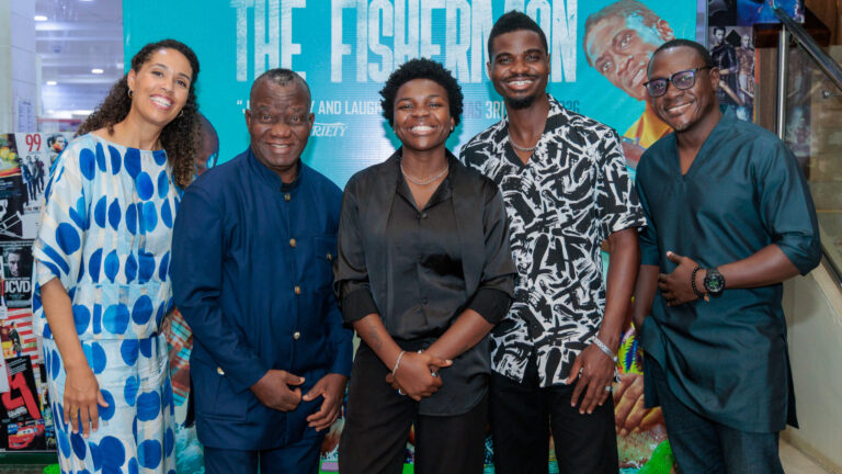 Writer and director Zoey Martinson, actors Ricky Adelayitar, Endurance Grand and William Lamptey, and producer Kofi Owusu-Afriyie at The Fisherman pre-screening in Nairobi.