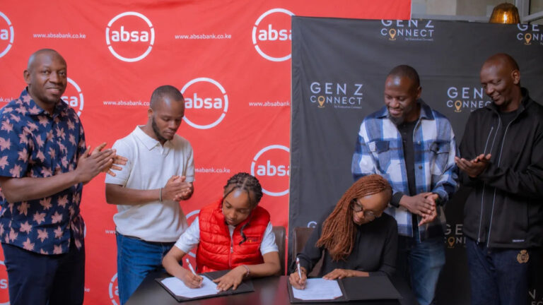 Absa Bank Kenya and Gen Z Connect representatives sign a Memorandum of Understanding at a Nairobi ceremony to advance youth empowerment, leadership development and financial inclusion in Kenya.
