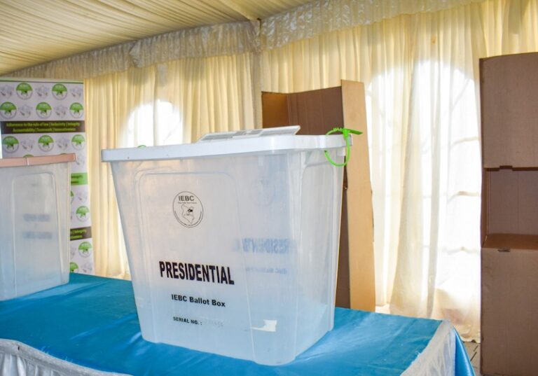 Empty IEBC presidential ballot box displayed on a table before Kenya's 2027 General Election